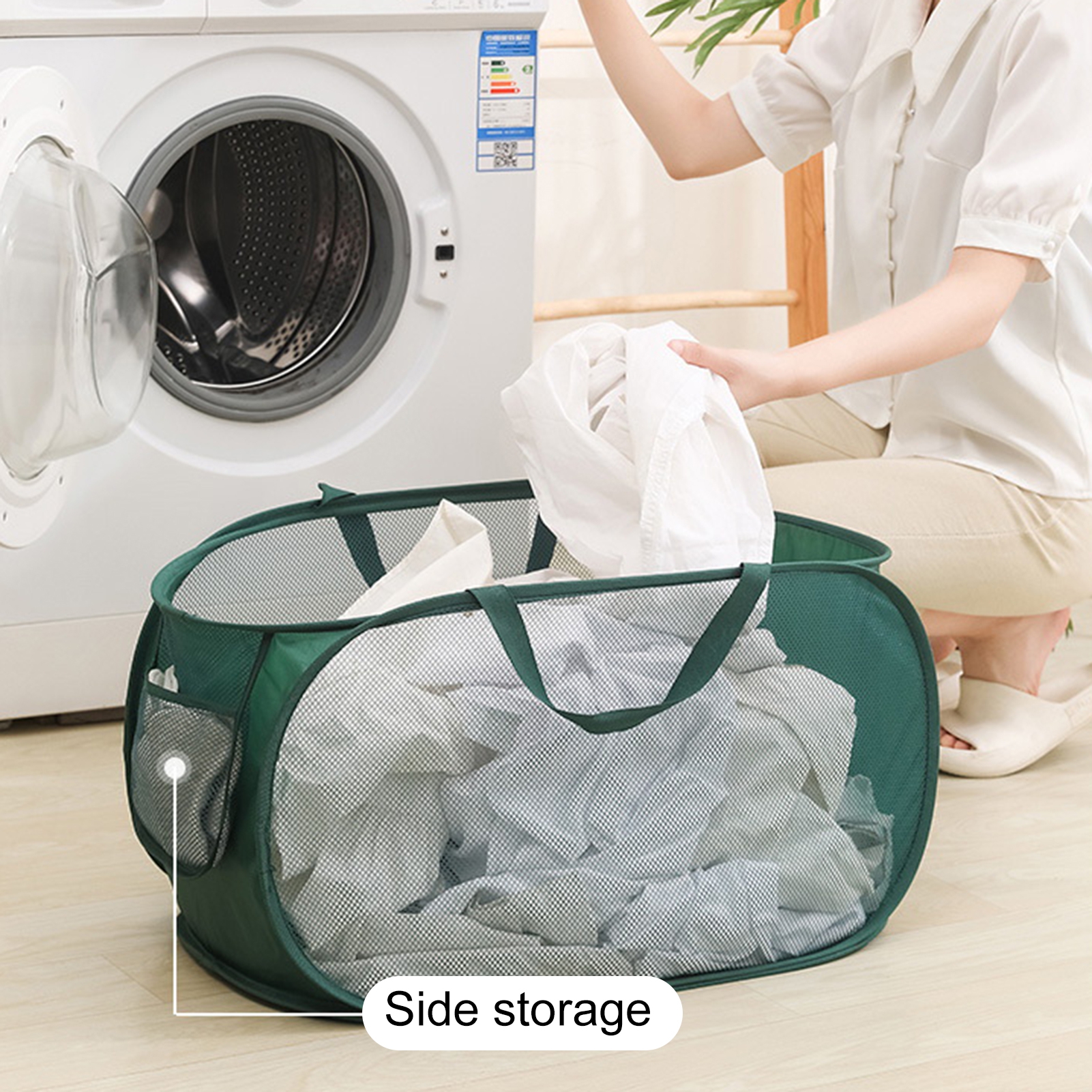 Chicmine Mesh Laundry Bag Large Capacity Collapsible Laundry Hamper Laundry  Basket Portable Handles Laundry Organizer Storage Basket for Clothes and  Laundry Storage Home 